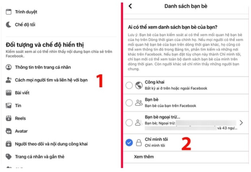 cách ẩn bạn bè fb điện thoại